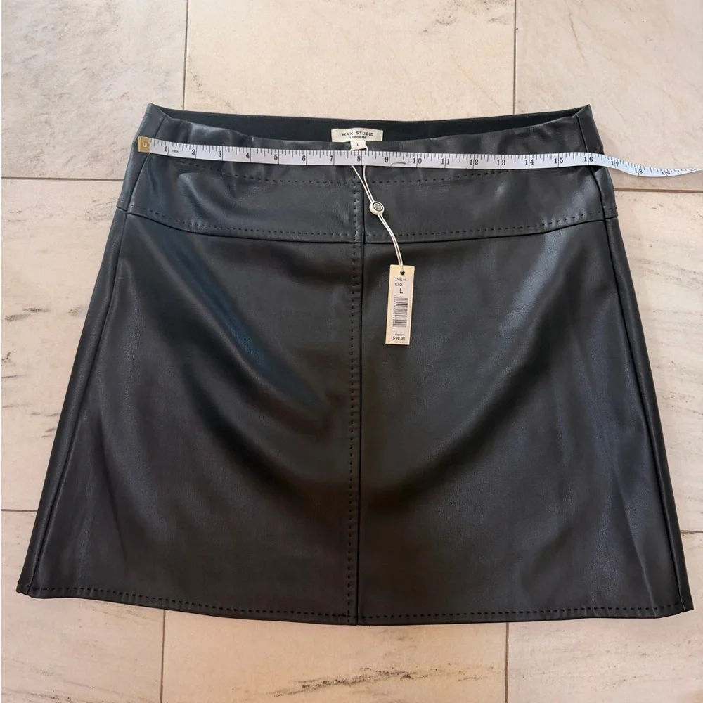 Max Studio Black Faux Leather Skirt L - Picture 6 of 8